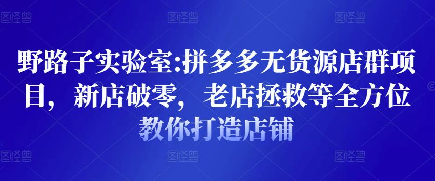 野路子实验室:拼多多无货源店群项目，新店破零，老店拯救等全方位教你打造店铺-一课资源