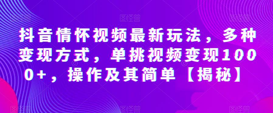 抖音情怀视频最新玩法，多种变现方式，单挑视频变现1000+，操作及其简单【揭秘】-一课资源
