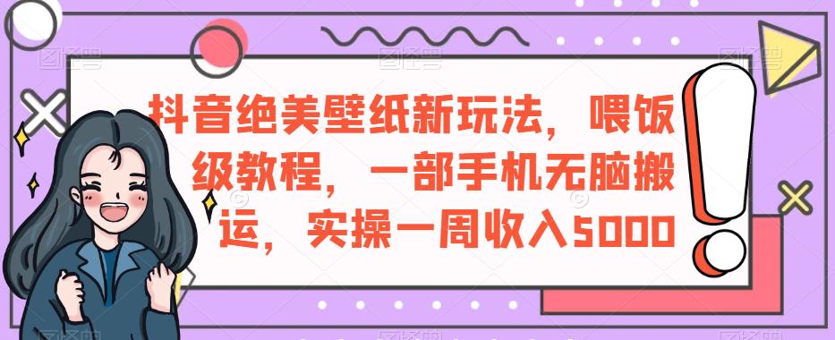 抖音绝美壁纸新玩法，喂饭级教程，一部手机无脑搬运，实操一周收入5000【揭秘】-一课资源