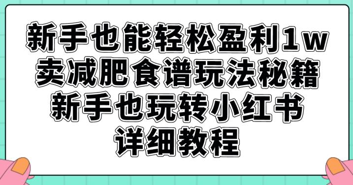 新手也能轻松盈利1w，卖减肥食谱玩法秘籍，新手也玩转小红书详细教程【揭秘】-一课资源