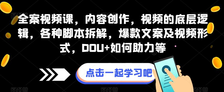 全案视频课，内容创作，视频的底层逻辑，各种脚本拆解，爆款文案及视频形式，DOU+如何助力等-一课资源