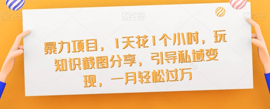 暴力项目，1天花1个小时，玩知识截图分享，引导私域变现，一月轻松过万【截图】-一课资源