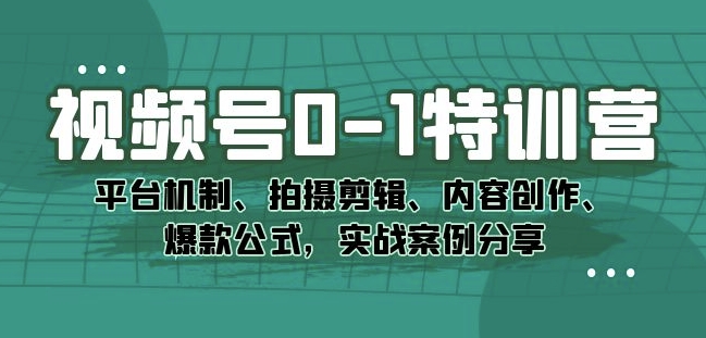 视频号0-1特训营：平台机制、拍摄剪辑、内容创作、爆款公式，实战案例分享-一课资源