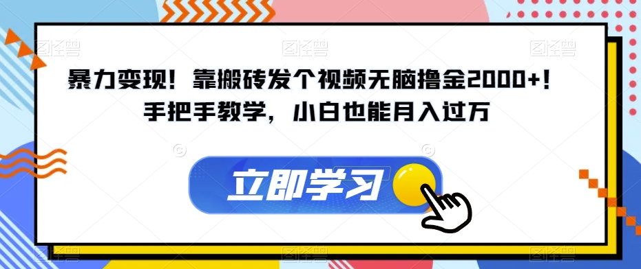 暴力变现！靠搬砖发个视频无脑撸金2000+！手把手教学，小白也能月入过万【揭秘】-一课资源