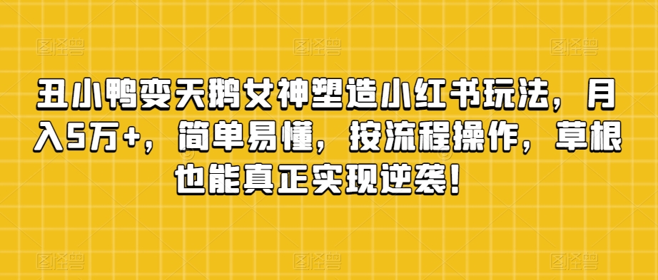 丑小鸭变天鹅女神塑造小红书玩法，月入5万+，简单易懂，按流程操作，草根也能真正实现逆袭！-一课资源