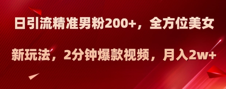 日引流精准男粉200+，全方位美女新玩法，2分钟爆款视频，月入2w+【揭秘】-一课资源