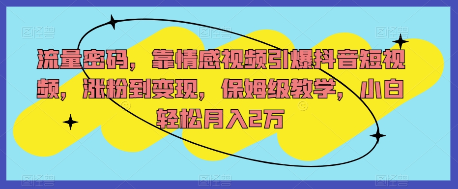 流量密码，靠情感视频引爆抖音短视频，涨粉到变现，保姆级教学，小白轻松月入2万【揭秘】-一课资源