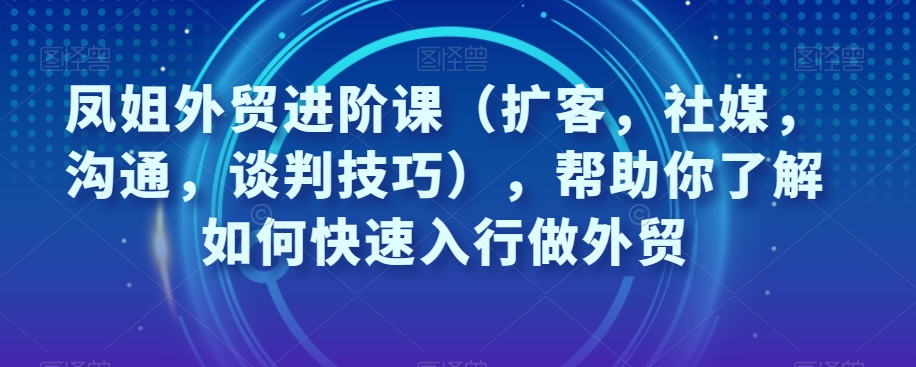 凤姐外贸进阶课（扩客，社媒，沟通，谈判技巧），帮助你了解如何快速入行做外贸-一课资源