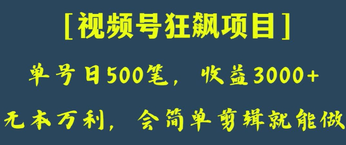 日收款500笔，纯利润3000+，视频号狂飙项目，会简单剪辑就能做【揭秘】-一课资源