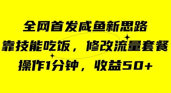 咸鱼冷门新玩法，靠“技能吃饭”，修改流量套餐，操作1分钟，收益50【揭秘】-一课资源
