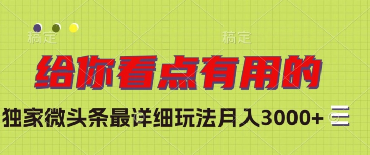 独家微头条最详细玩法，月入3000+【揭秘】-一课资源