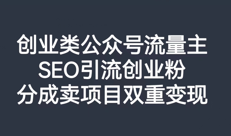 创业类公众号流量主，SEO引流创业粉，分成卖项目双重变现【揭秘】-一课资源