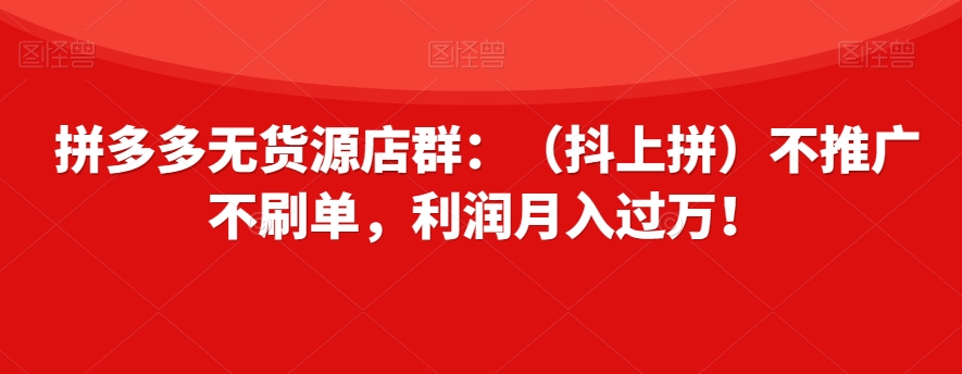 拼多多无货源店群：（抖上拼）不推广不刷单，利润月入过万！【揭秘】-一课资源