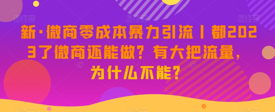 新·微商零成本暴力引流丨都2023了微商还能做？有大把流量，为什么不能？-一课资源