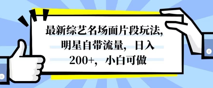 最新综艺名场面片段玩法，明星自带流量，日入200+，小白可做【揭秘】-一课资源