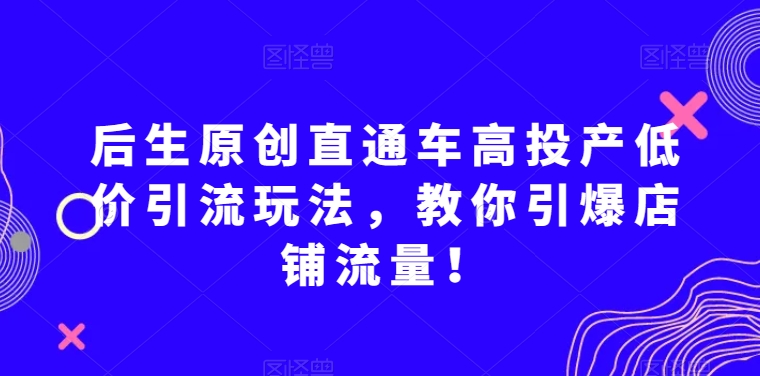 后生原创直通车高投产低价引流玩法，教你引爆店铺流量！-一课资源