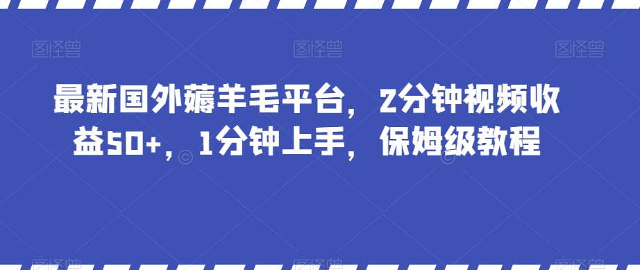 最新国外薅羊毛平台，2分钟视频收益50+，1分钟上手，保姆级教程【揭秘】-一课资源