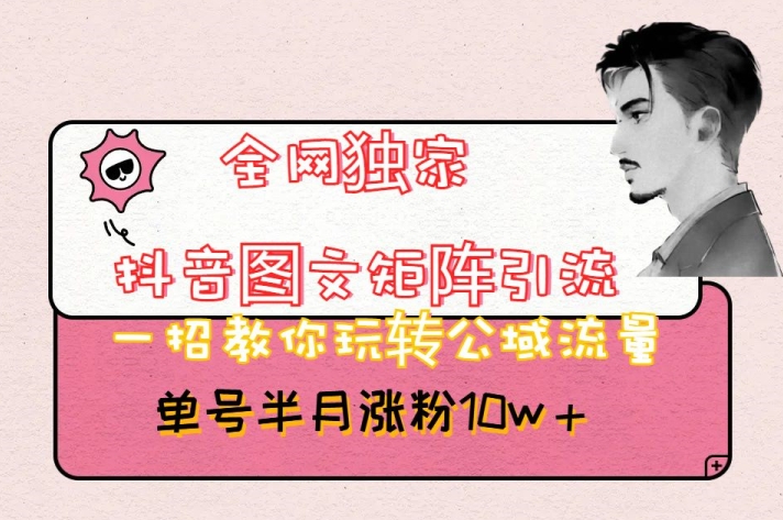 全网独家抖音图文矩阵引流，一招教你玩转公域流量，单号半月涨粉10w+【揭秘】-一课资源