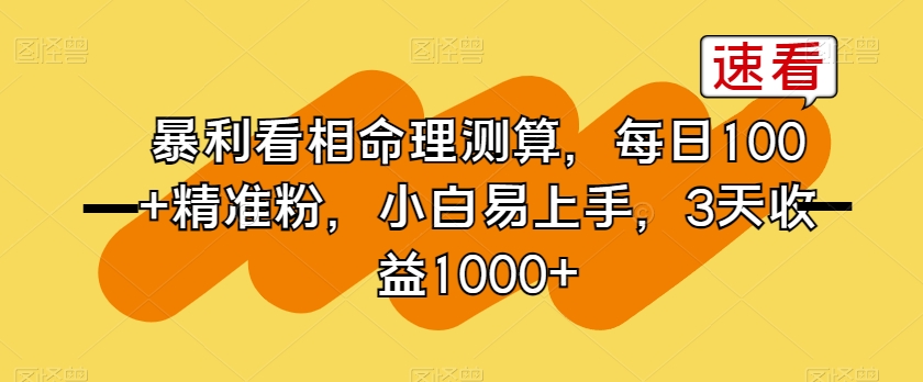 暴利看相命理测算，每日100+精准粉，小白易上手，3天收益1000+【揭秘】-一课资源