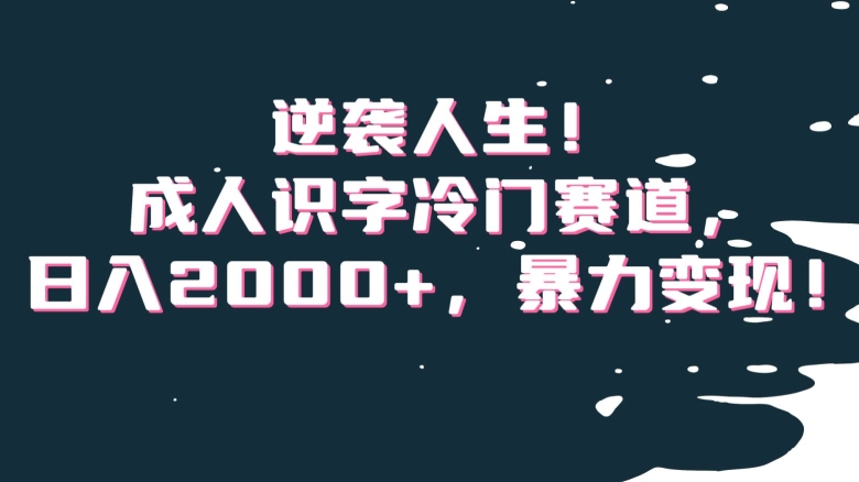逆袭人生！成人识字冷门赛道，日入2000+，暴力变现！【揭秘】-一课资源