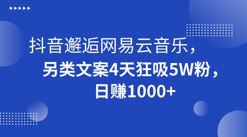 抖音邂逅网易云音乐，另类文案4天狂吸5W粉，日赚1000+【揭秘】-一课资源