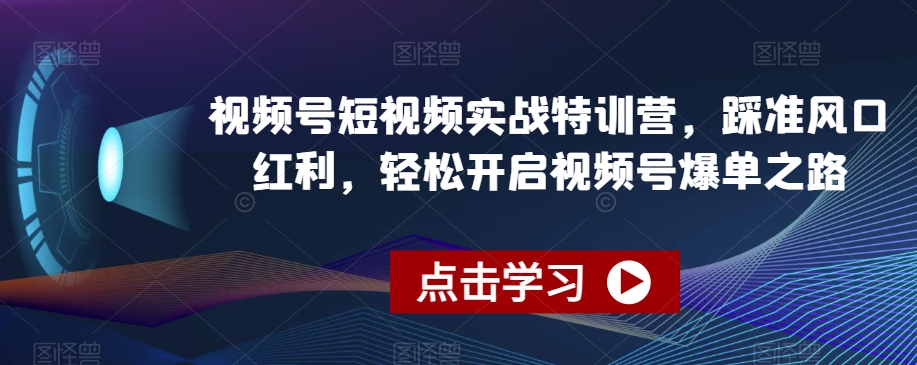 视频号短视频实战特训营，踩准风口红利，轻松开启视频号爆单之路-一课资源