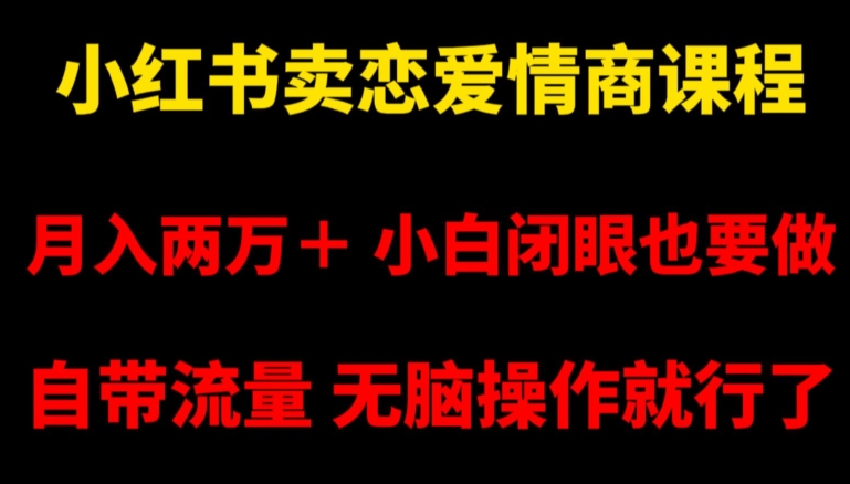 小红书卖恋爱情商课程，月入两万＋，小白闭眼也要做，自带流量，无脑操作就行了【揭秘】-一课资源