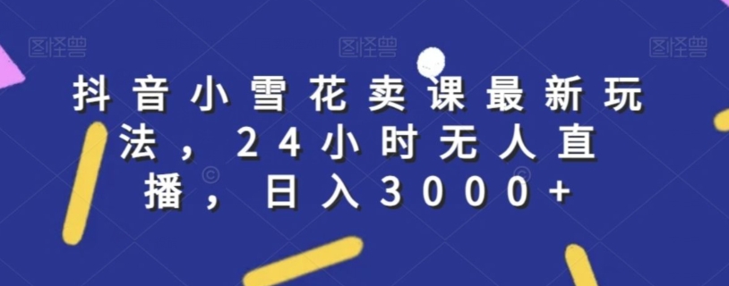抖音小雪花卖课最新玩法，24小时无人直播，日入3000+【揭秘】-一课资源