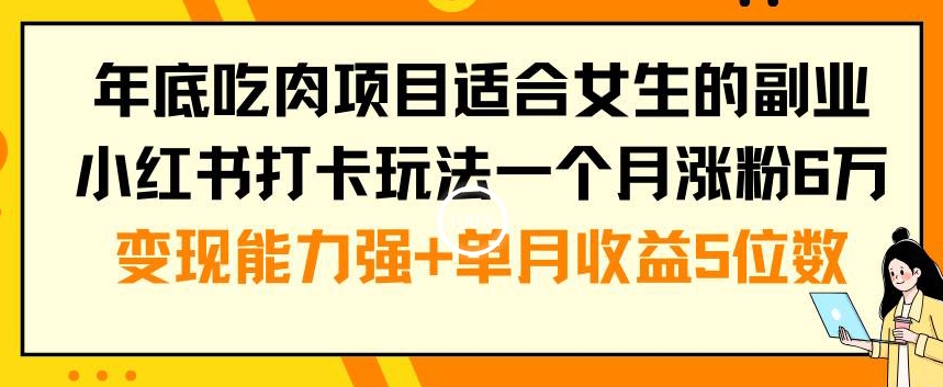 年底吃肉项目适合女生的副业小红书打卡玩法一个月涨粉6万+变现能力强+单月收益5位数【揭秘】-一课资源