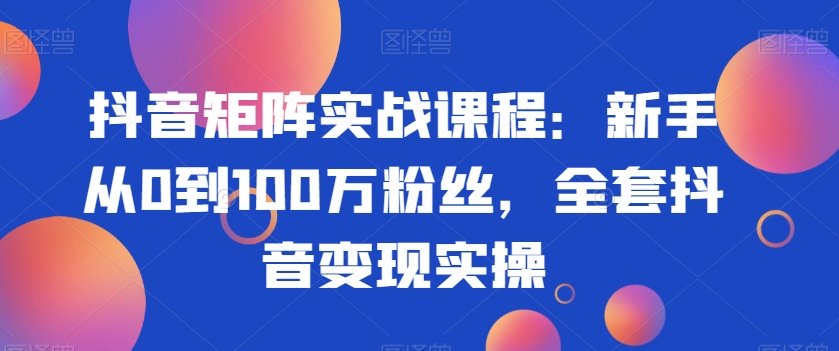 抖音矩阵实战课程：新手从0到100万粉丝，全套抖音变现实操-一课资源