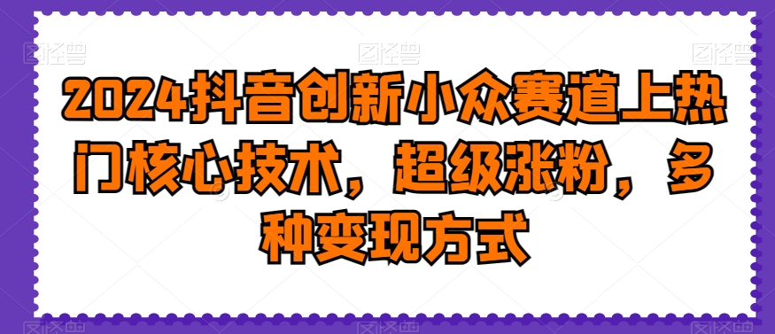 2024抖音创新小众赛道上热门核心技术，超级涨粉，多种变现方式【揭秘】-一课资源