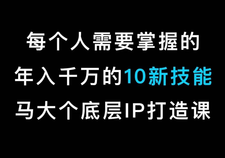 马大个的IP底层逻辑课，​每个人需要掌握的年入千万的10新技能，约会底层IP打造方法！-一课资源