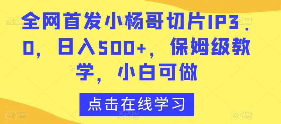 全网首发小杨哥切片IP3.0，日入500+，保姆级教学，小白可做【揭秘】-一课资源