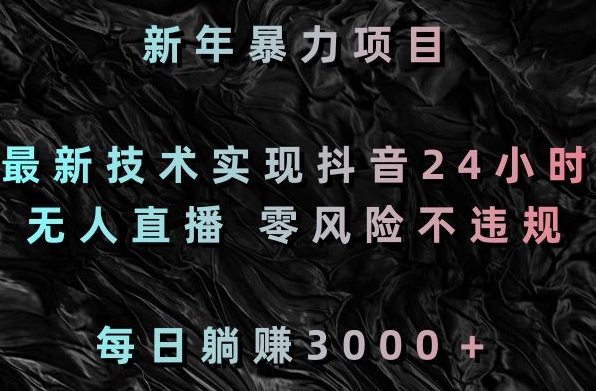 新年暴力项目，最新技术实现抖音24小时无人直播，零风险不违规，每日躺赚3000＋【揭秘】-一课资源