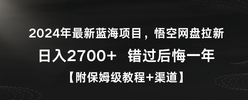 2024年最新蓝海项目，悟空网盘拉新，日入2700+错过后悔一年【附保姆级教程+渠道】【揭秘】-一课资源