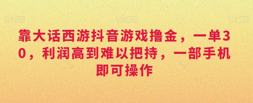 靠大话西游抖音游戏撸金，一单30，利润高到难以把持，一部手机即可操作，日入3000+【揭秘】-一课资源