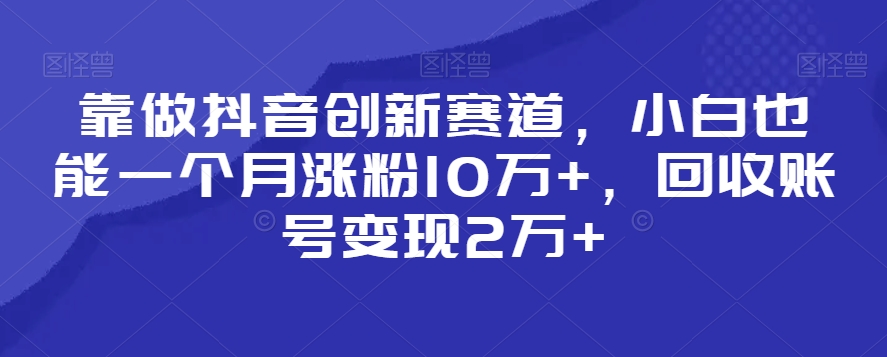 靠做抖音创新赛道，小白也能一个月涨粉10万+，回收账号变现2万+【揭秘】-一课资源