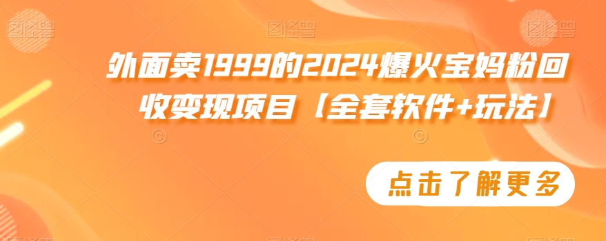 外面卖1999的2024爆火宝妈粉回收变现项目【全套软件+玩法】【揭秘】-一课资源