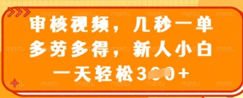 审核视频，几秒一单，多劳多得，新人小白一天轻松3张【揭秘】-一课资源