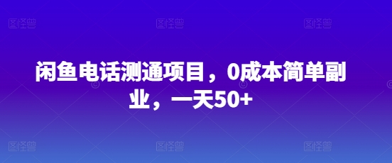 闲鱼电话测通项目，0成本简单副业，一天50+-一课资源
