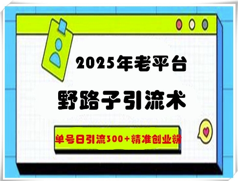 2025年老平台野路子引流术，单号日引流300+精准创业粉-一课资源