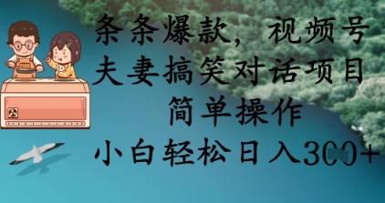 条条爆款，视频号夫妻搞笑对话项目，简单操作，小白轻松日入3张+-一课资源